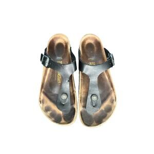 Birkenstock Black Suede Leather Gizeh Birko-Flor Thong Sandals Size 6 - 61/2‎